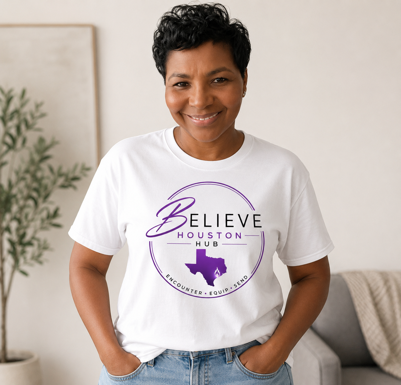 Believe Houston Hub T-Shirt | Christian Texas Apparel | Faith-Based Church Shirt | Believe Network