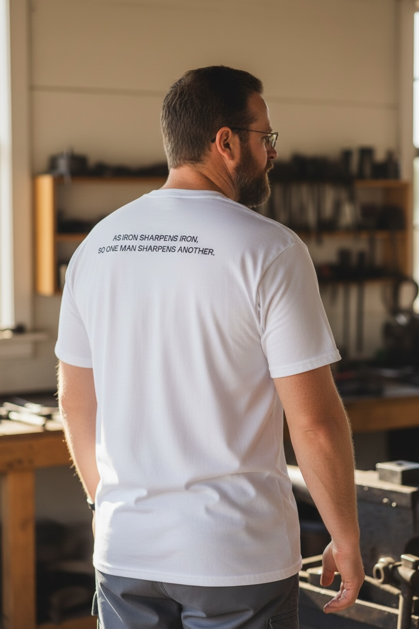 Iron Sharpens Iron Forged in Fire Christian T-Shirt | Proverbs 27:17 Men’s Faith Shirt