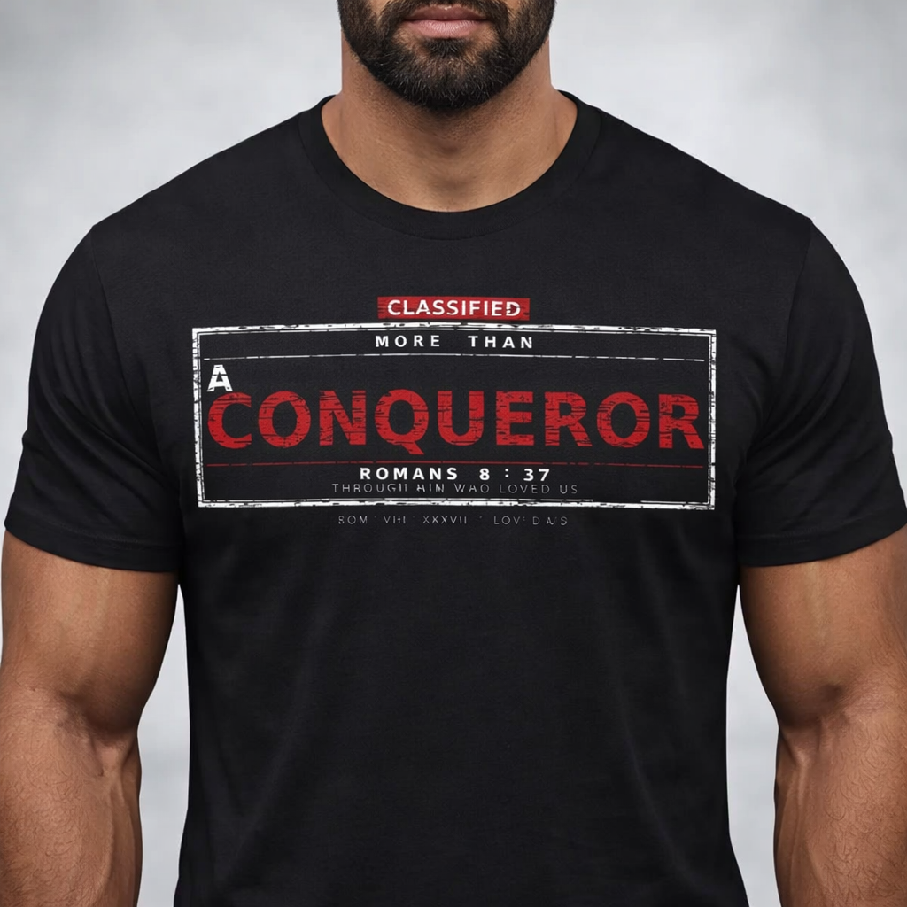 More Than a Conqueror Christian T-Shirt | Romans 8:37 Faith Tee