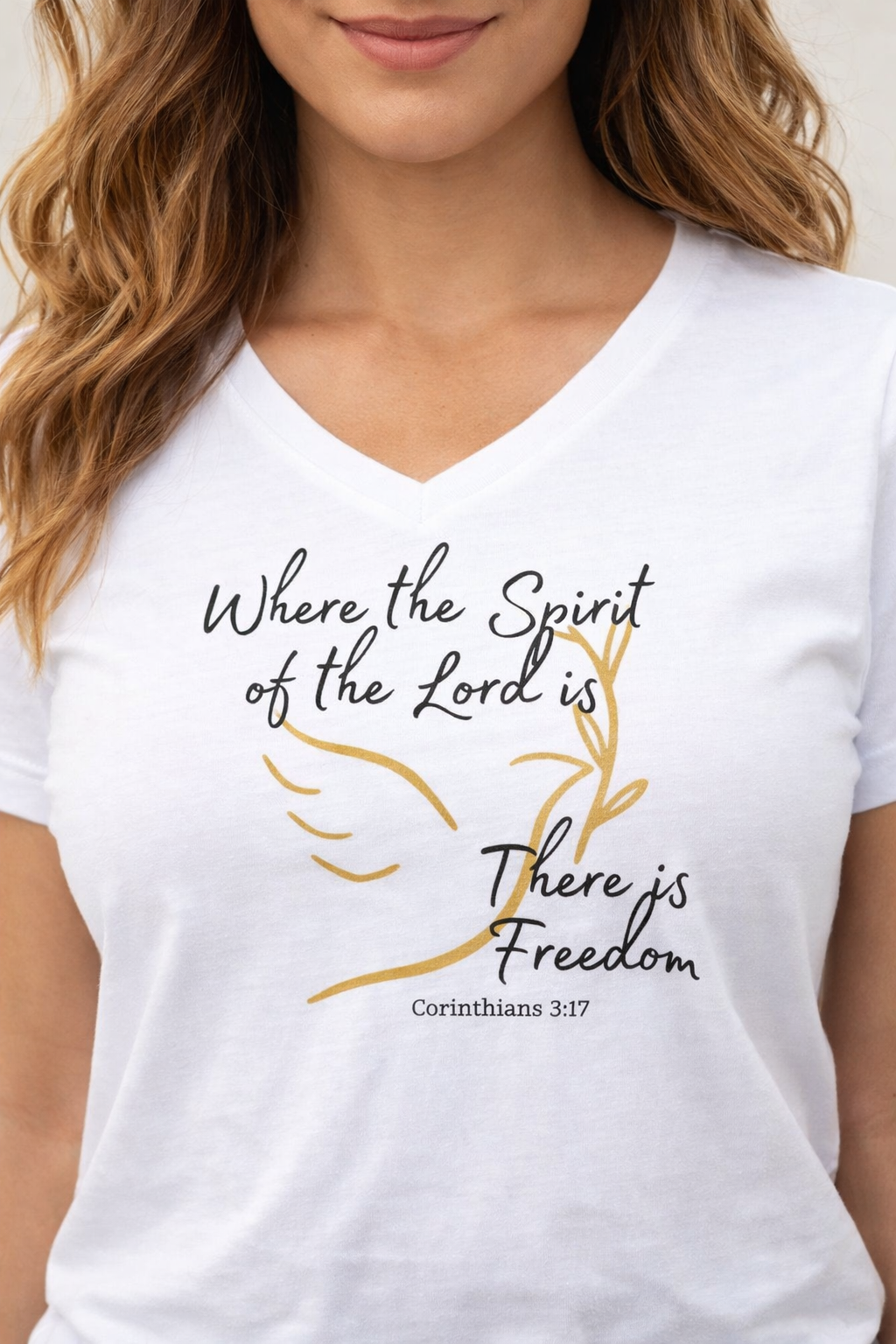 Where the Spirit of the Lord Is There Is Freedom V-Neck Christian T-Shirt | 2 Corinthians 3:17