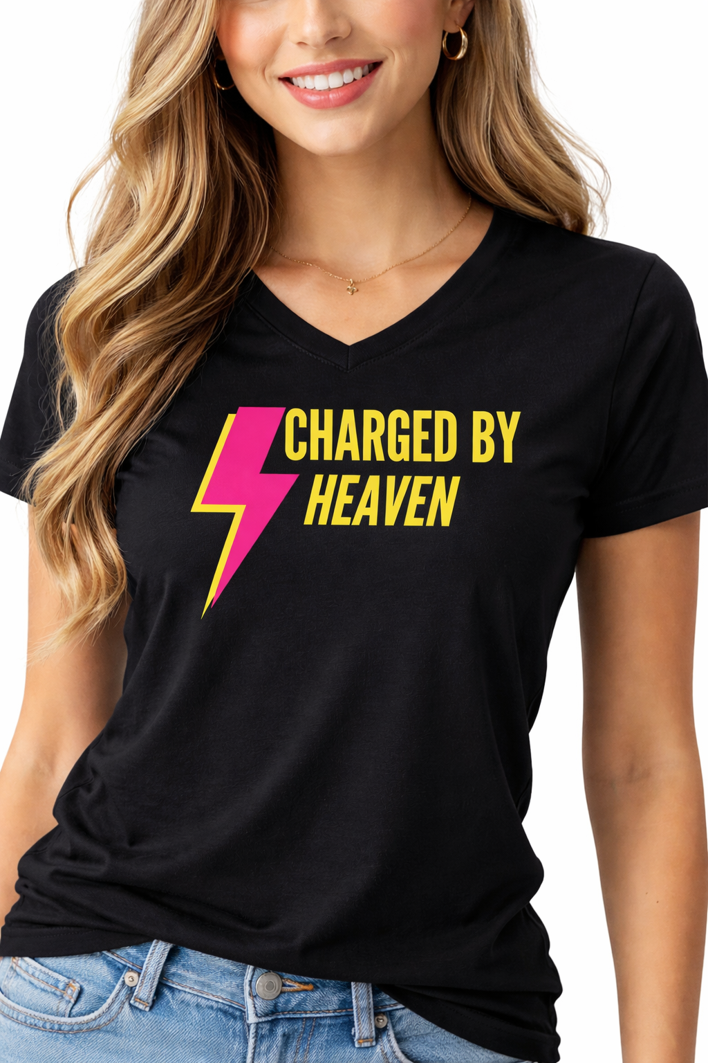 Charged by Heaven Christian T-Shirt | Bold Faith Graphic Tee