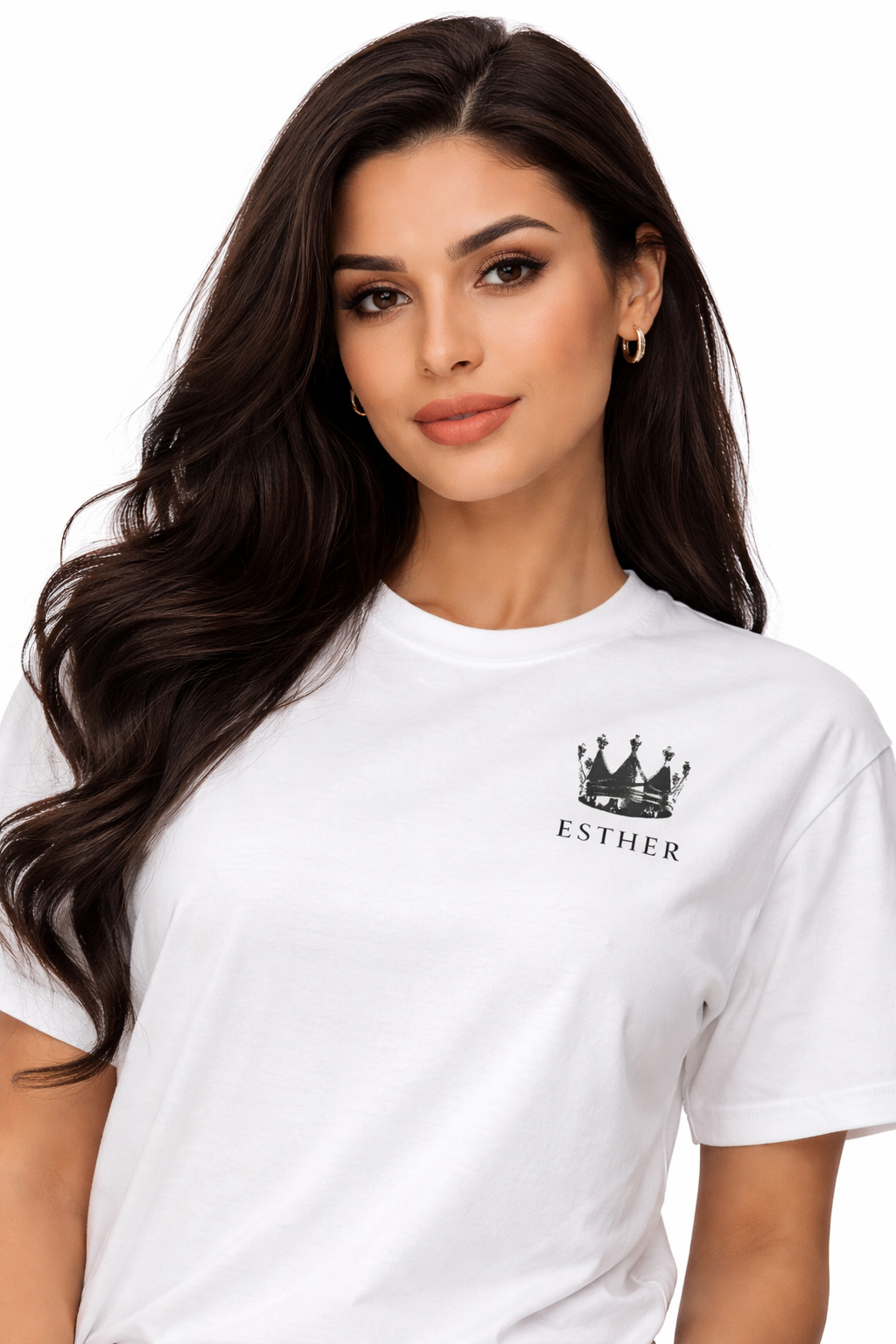 White Esther 4:14 Christian T-shirt with crown graphic and such a time as this verse design