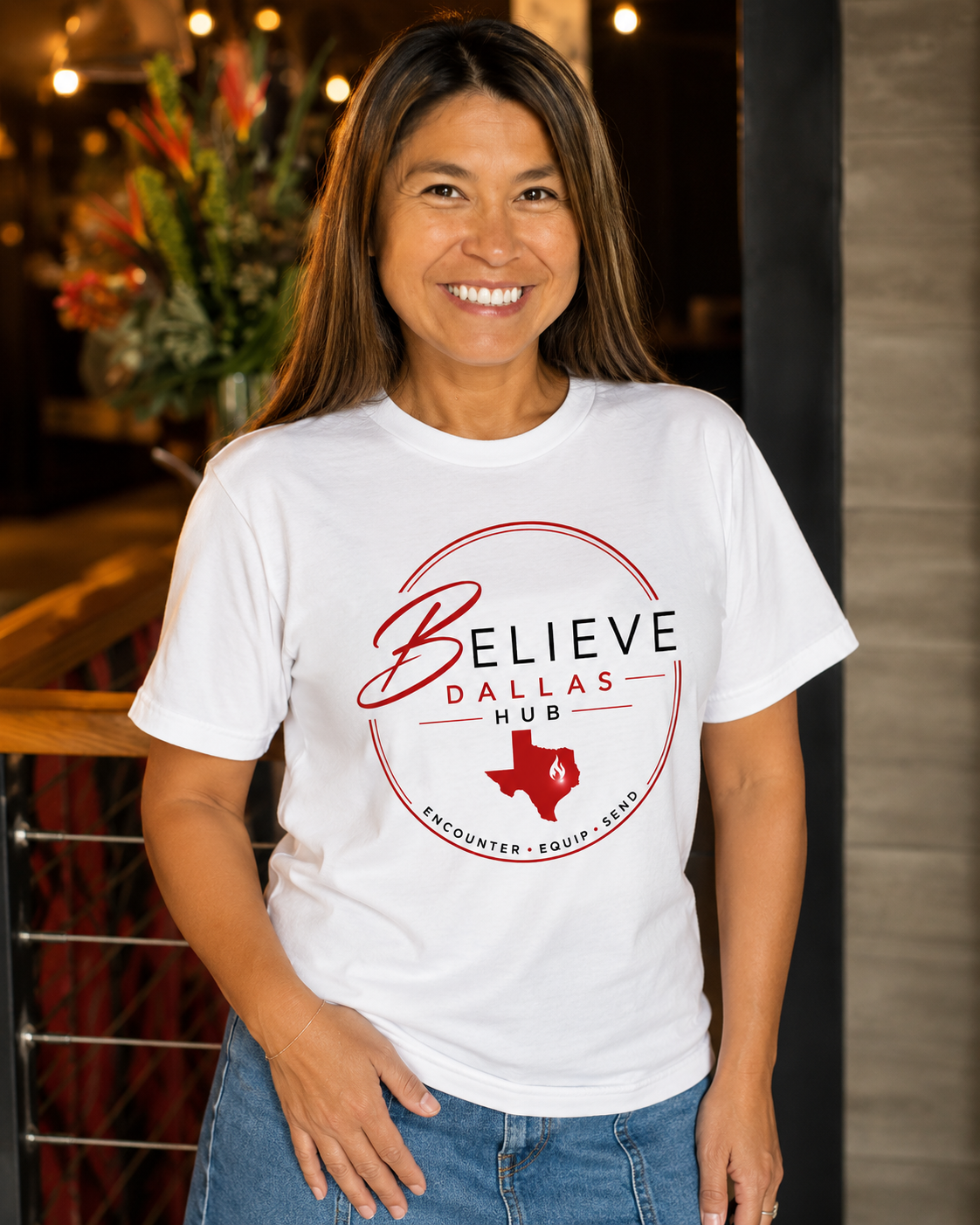 Believe Dallas Hub Logo T-Shirt | Premium Christian Graphic Tee | White Front Logo Shirt