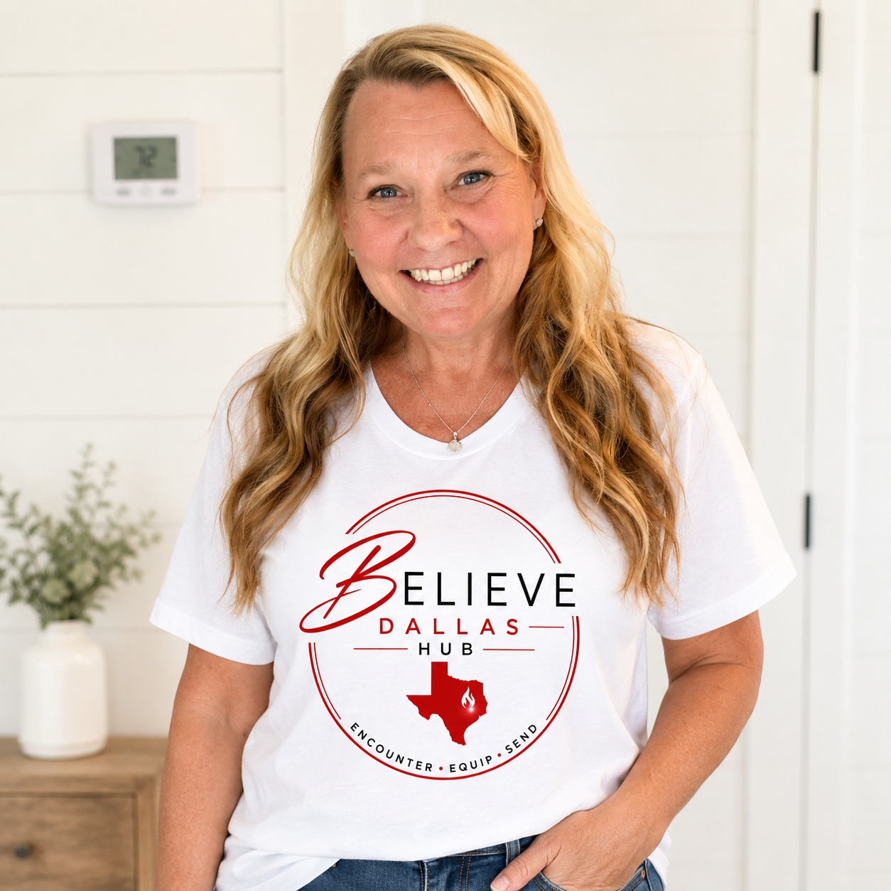 Believe Dallas Hub Logo T-Shirt | Premium Christian Graphic Tee | White Front Logo Shirt