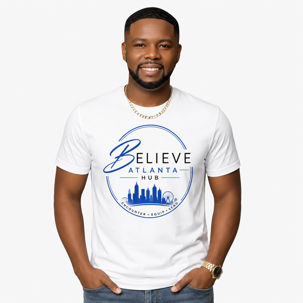 Believe Atlanta Hub Logo T-Shirt | Premium Christian Graphic Tee | White Faith Shirt