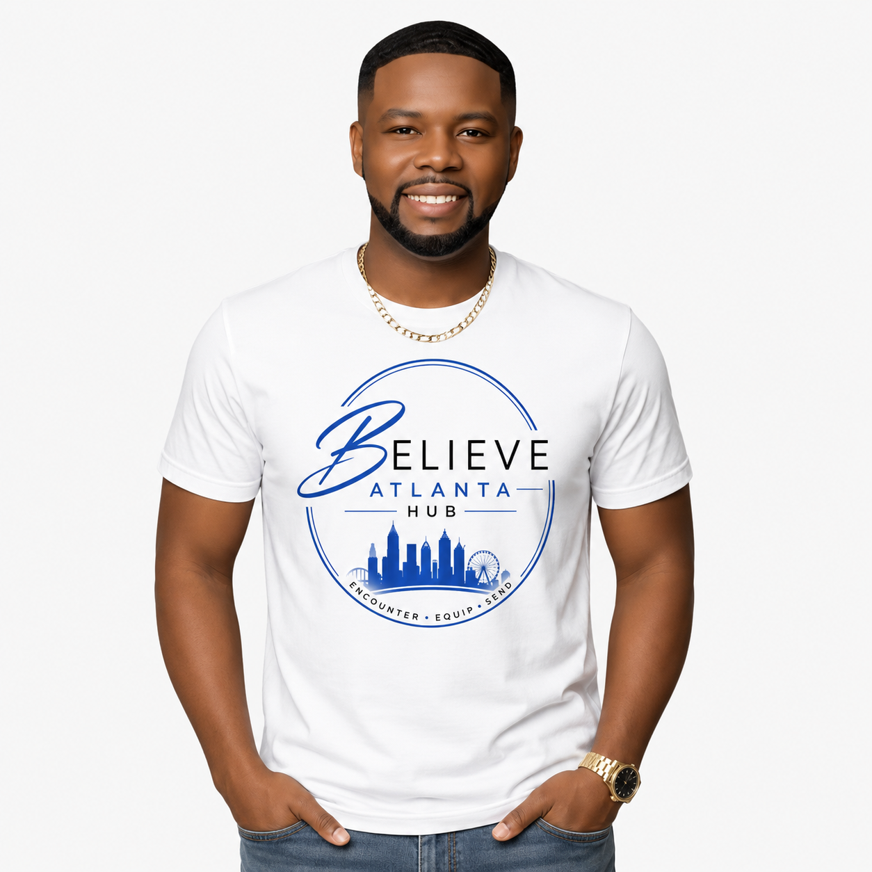 Believe Atlanta Hub Logo T-Shirt | Premium Christian Graphic Tee | White Faith Shirt