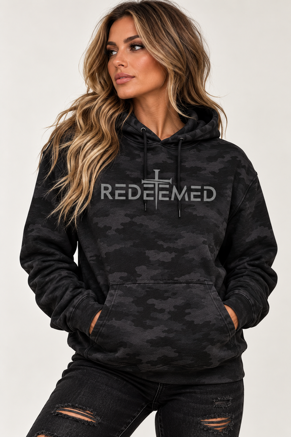 REDEEMED Black Camo Hoodie | Christian Streetwear