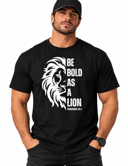 Be Bold as a Lion Heavyweight Christian T-Shirt | Proverbs 28:1 Faith Tee