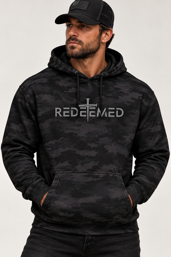 REDEEMED Black Camo Hoodie | Christian Streetwear