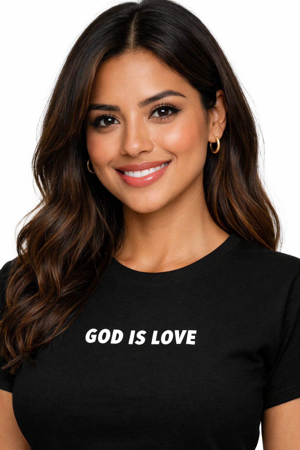 God is love black Christian t-shirt minimalist design with love typography on back